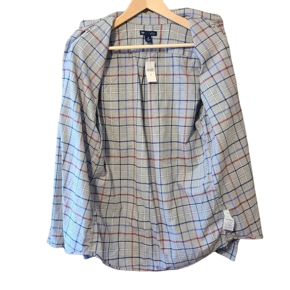 NEW Gap  slim fit gray blue red stripes long-sleeved Button-down cotton shirt - Picture 9 of 14